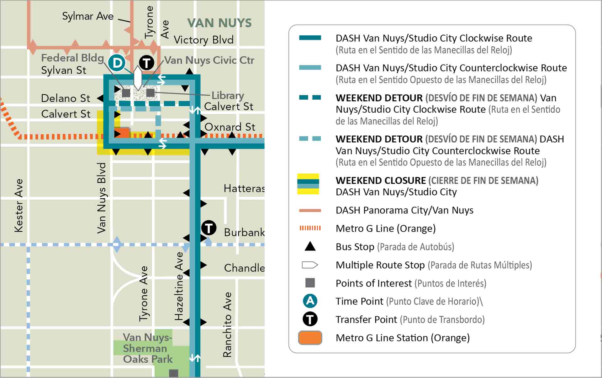DASH Van Nuys/Studio City Detour Map